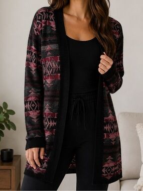 SayWhat Aztec Tribal Open Front Cardigan Sweater Medium USA